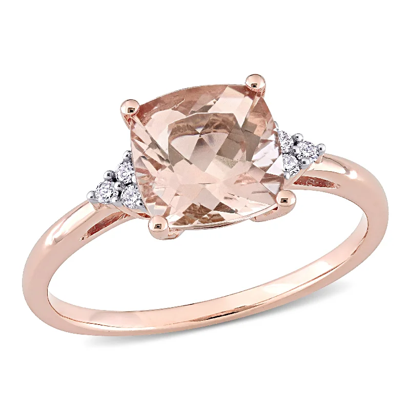 Rings with pink sapphire for delicate charm -Mimi & Max 2ct TGW Cushion-Cut Morganite and Diamond Accent Engagement Ring in 14k Rose Gold