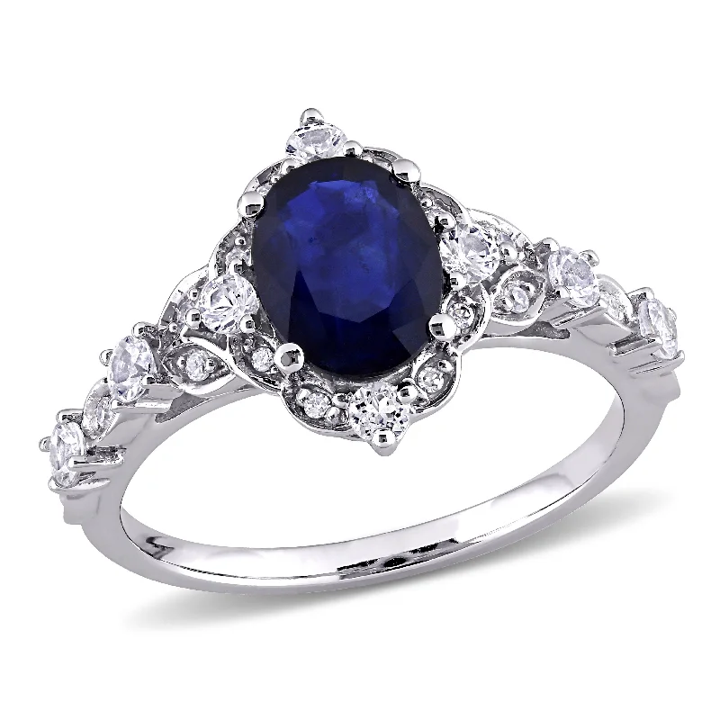 Rings with matte gold for subtle luxury -Mimi & Max 2ct TGW Diffused Sapphire White Sapphire and Diamond Accent Vintage Halo Ring in 10k White Gold