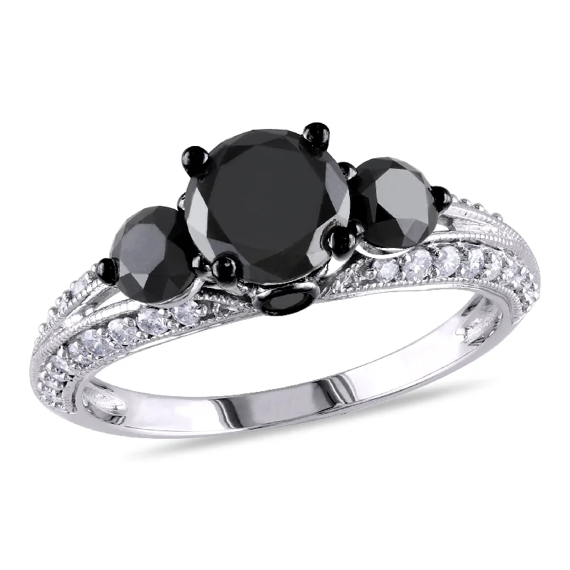 Rings with starburst topaz for radiant beauty -Mimi & Max 2ct TW Black and White 3-Stone Diamond Engagement Ring in 10k White Gold