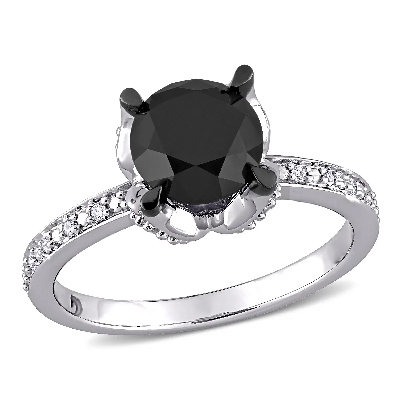 Rings with twisted rose gold band designs -Mimi & Max 2ct TW Black and White Diamond Solitaire Engagement Ring in 14k White Gold