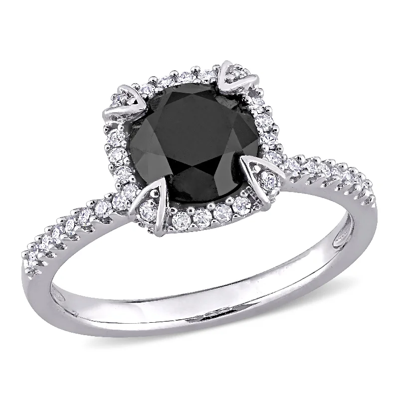 Rings with double bands for modern twist -Mimi & Max 2ct TW Black & White Diamond Halo Engagement Ring in 10k White Gold