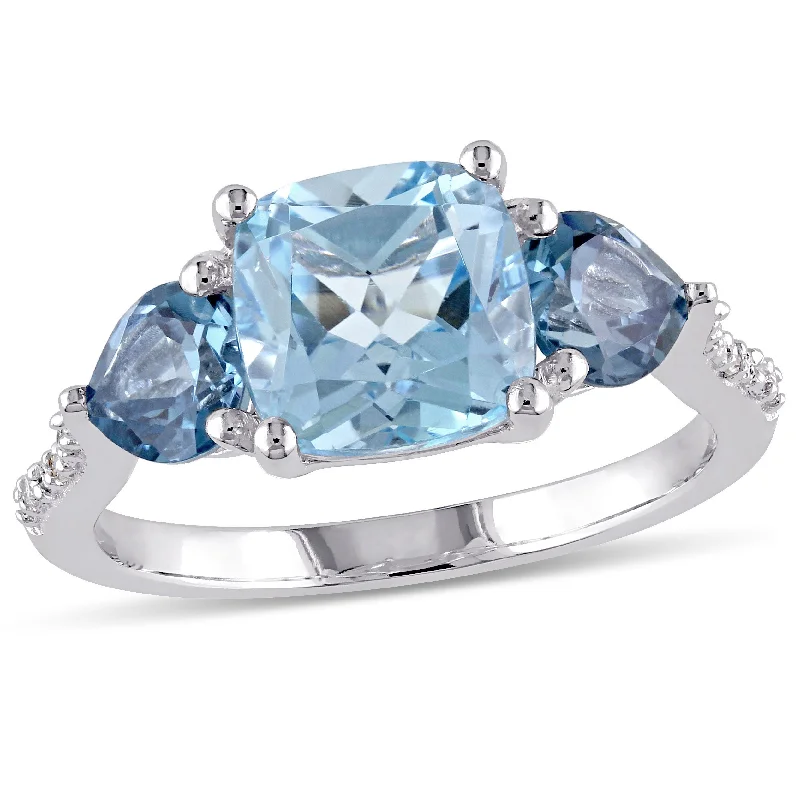 Rings with engraved constellations for stargazers -Mimi & Max 3 1/2ct TGW Cushion Cut Sky and London Blue Topaz and Diamond Accent Ring in Sterling Silver