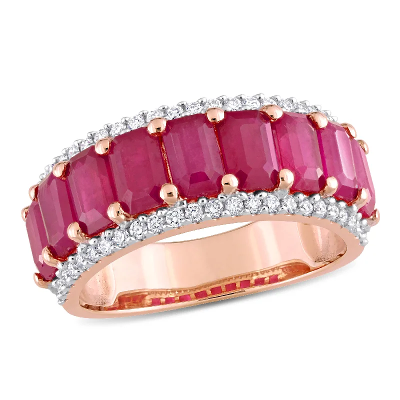 Rings with wide bands for statement wear -Mimi & Max 3 1/3ct TGW Ruby and 1/3ct TW Diamond Semi Eternity Ring in 14k Rose Gold