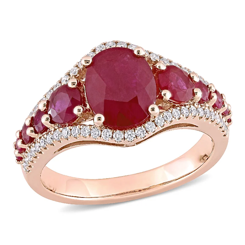 Rings with raw topaz for icy charm -Mimi & Max 3 2/5ct TGW Ruby and 1/3ct TW Diamond Graduated Ring in 14k Rose Gold