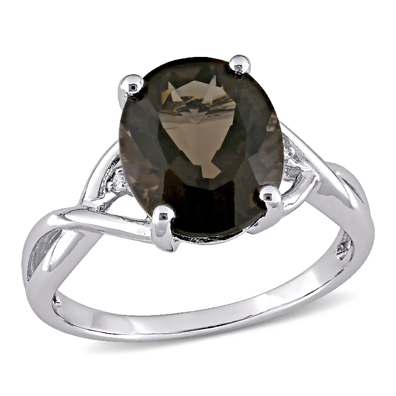 Rings with sunburst citrine for radiant appeal -Mimi & Max 3 3/4ct TGW Oval-Cut Smokey Quartz and Diamond Accent Ring in Sterling Silver