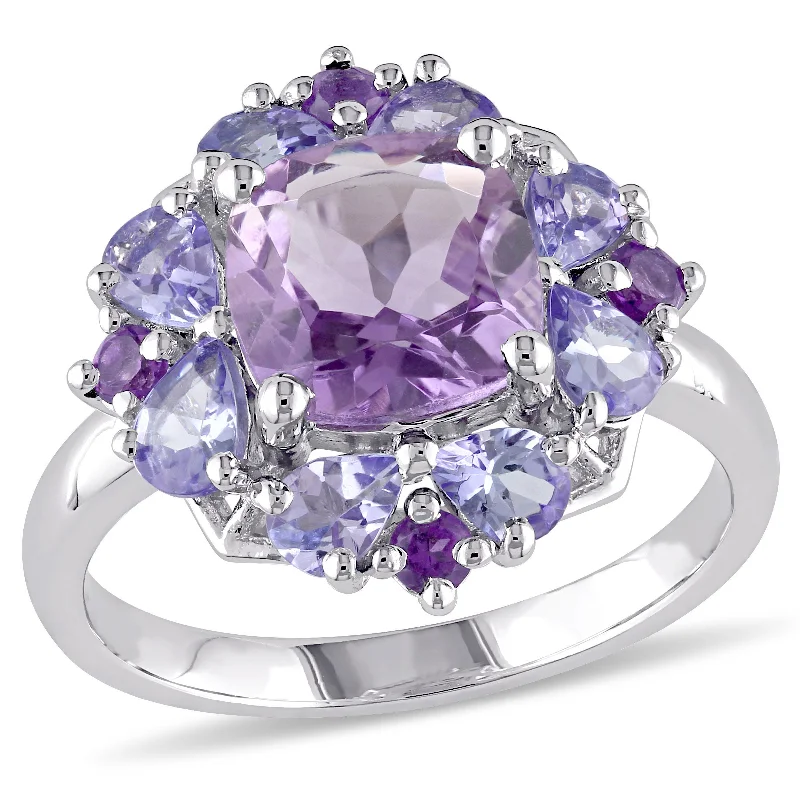 Rings with natural amber for warm glow -Mimi & Max 3ct TGW Amethyst and Tanzanite Floral Cluster Ring in Sterling Silver