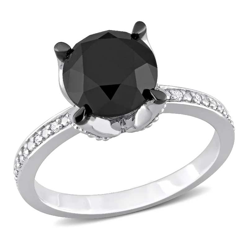 Rings with claw-set moonstone for mystique -Mimi & Max 3ct TW Black and White Diamond Engagement Ring in 14k White Gold