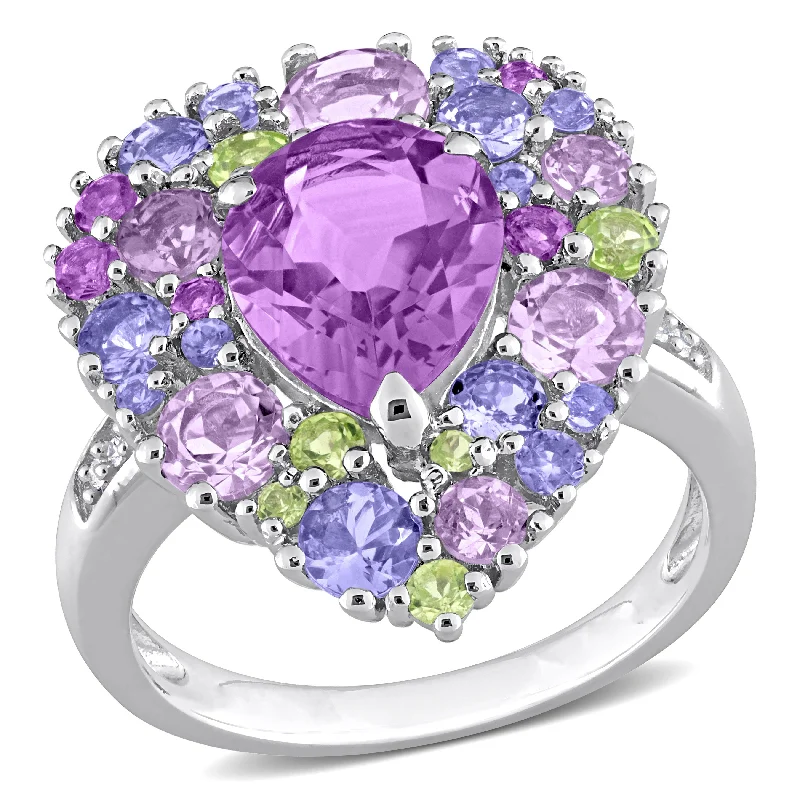 Rings with star sapphire for unique glow -Mimi & Max 4 1/3ct TGW Amethyst Tanzanite Rose de France Peridot and Diamond Accent Ring in Sterling Silver