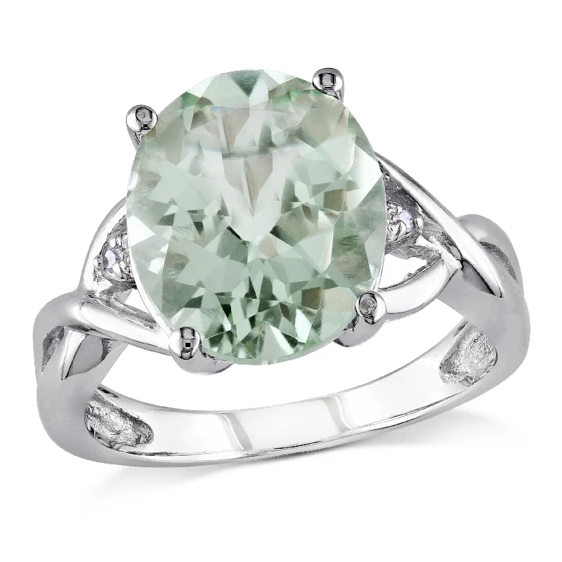 Rings with moonstone gems for ethereal glow -Mimi & Max 4 1/3ct TGW Oval Cut Green Quartz and Diamond Accent Ring in Sterling Silver