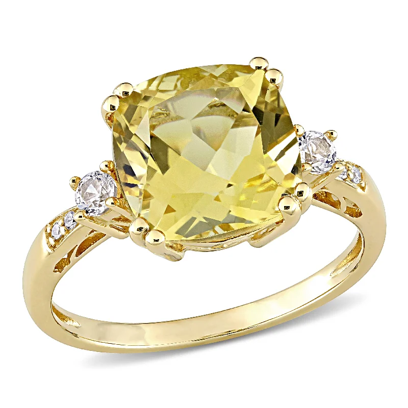 Rings with rough sapphire for rugged chic -Mimi & Max 4 1/5ct TGW Cushion-Cut Citrine and Created White Sapphire Ring Diamond Accent in 10k Yellow Gold