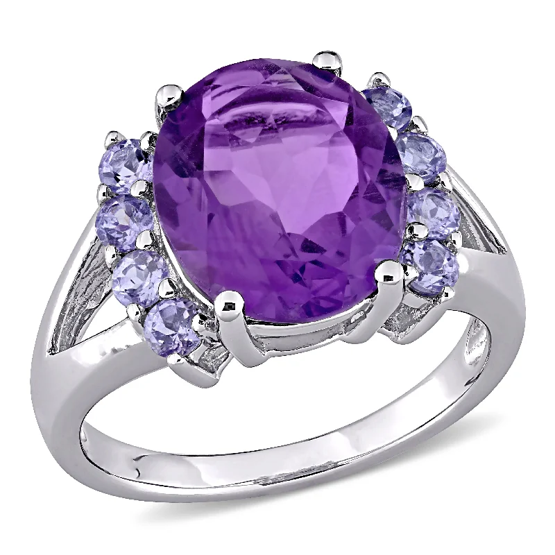 Rings with peacock ore for iridescent glow -Mimi & Max 4 3/5ct TGW Oval Cut Amethyst and Tanzanite Split Shank Ring in Sterling Silver