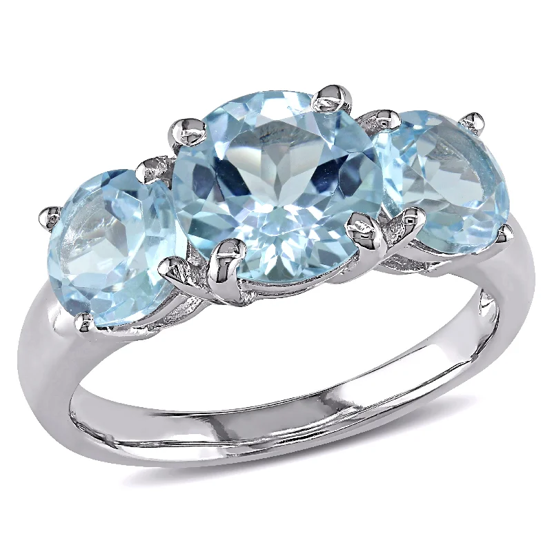 Rings with birthstone clusters for personalization -Mimi & Max 4 3/8ct TGW Blue Topaz 3-Stone Ring in Sterling Silver