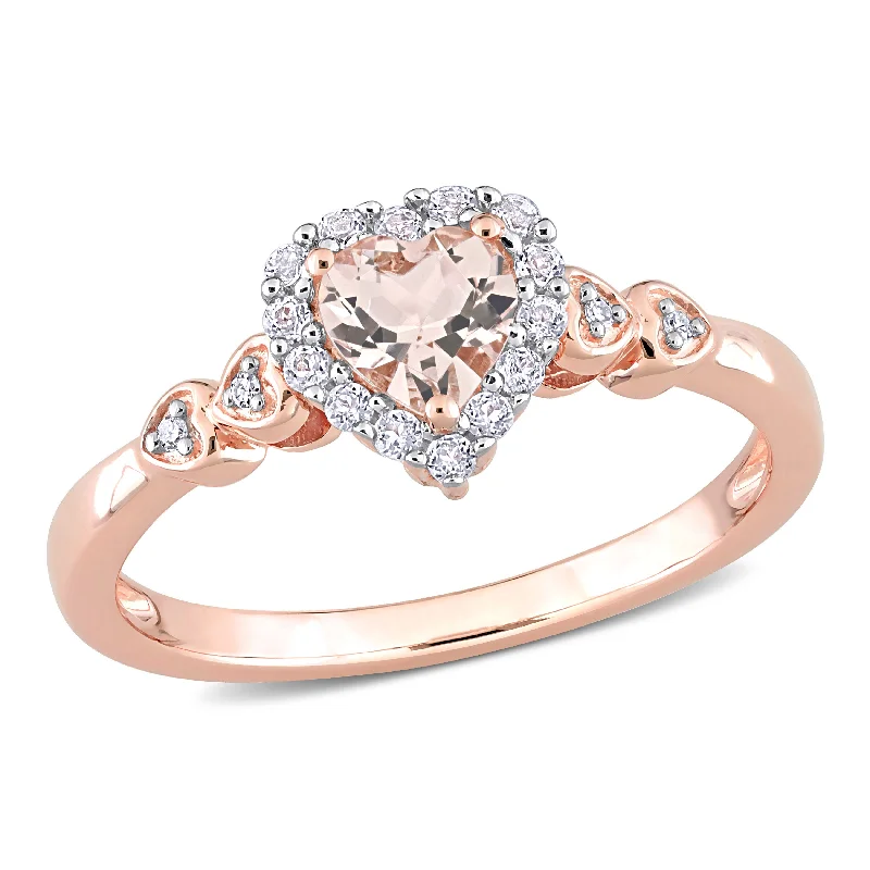 Rings with starburst topaz for radiant beauty -Mimi & Max 5/8ct TGW Morganite White Topaz and Diamond Accent Heart Ring in Rose Plated Sterling Silver