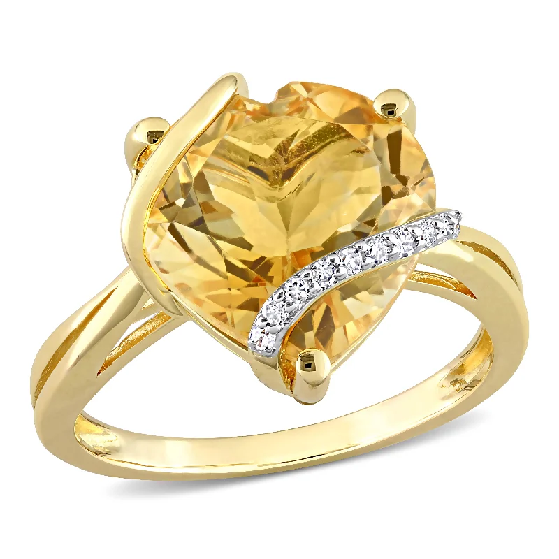 Rings with spiral ruby for bold twist -Mimi & Max 6 1/2ct TGW Citrine and Diamond Accent Heart Wrapped Ring in Yellow Silver