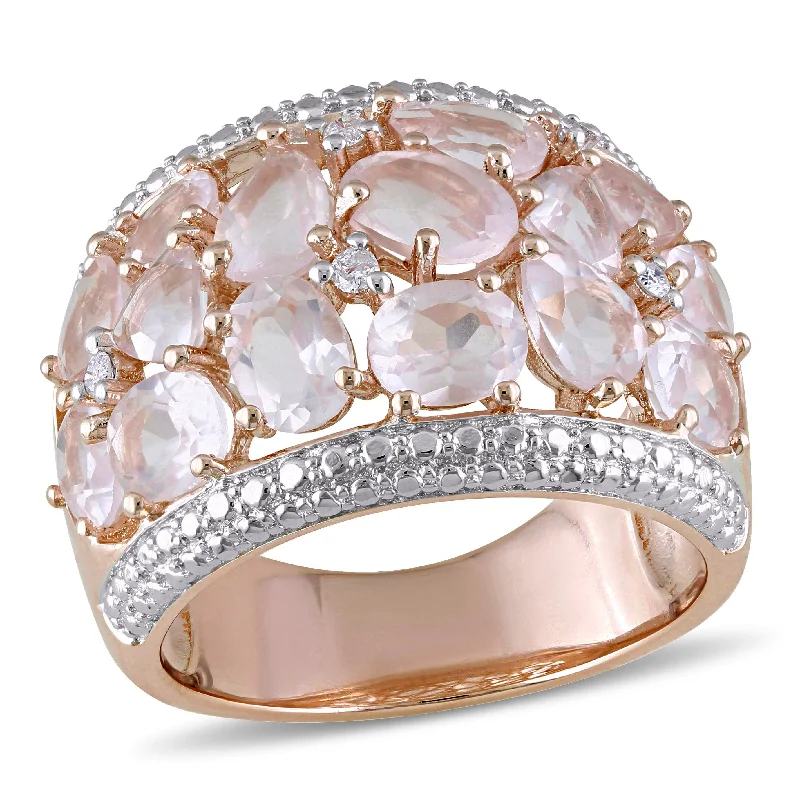 Rings with pink sapphire for delicate charm -Mimi & Max 6ct TGW Rose Quartz and Diamond Accent Floral Ring in Rose Silver