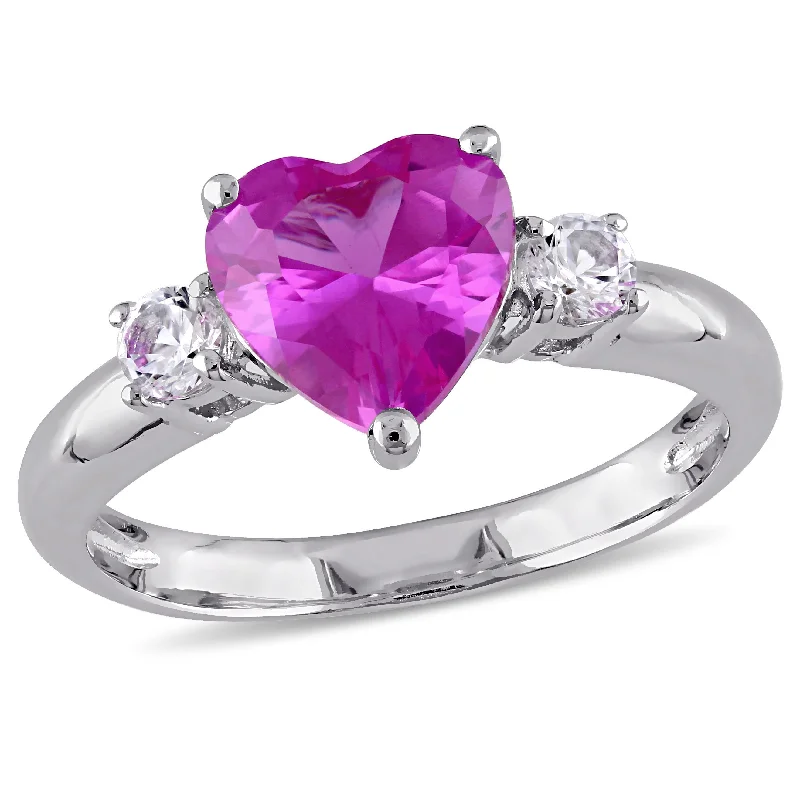 Rings with blue quartz for cool tones -Mimi & Max Created Pink and Created White Sapphire Heart Ring in Sterling Silver