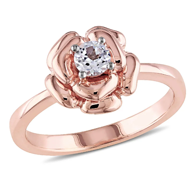 Rings with hexagon-cut stones for trendiness -Mimi & Max Created White Sapphire Floral Ring in Rose Silver