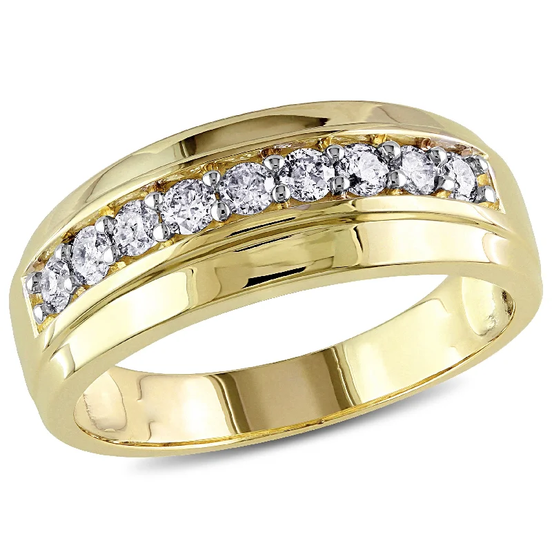 Handcrafted rings with raw emerald rough stones -Mimi & Max Men's 1/2ct TW Diamond Wedding Band in 10k Yellow Gold