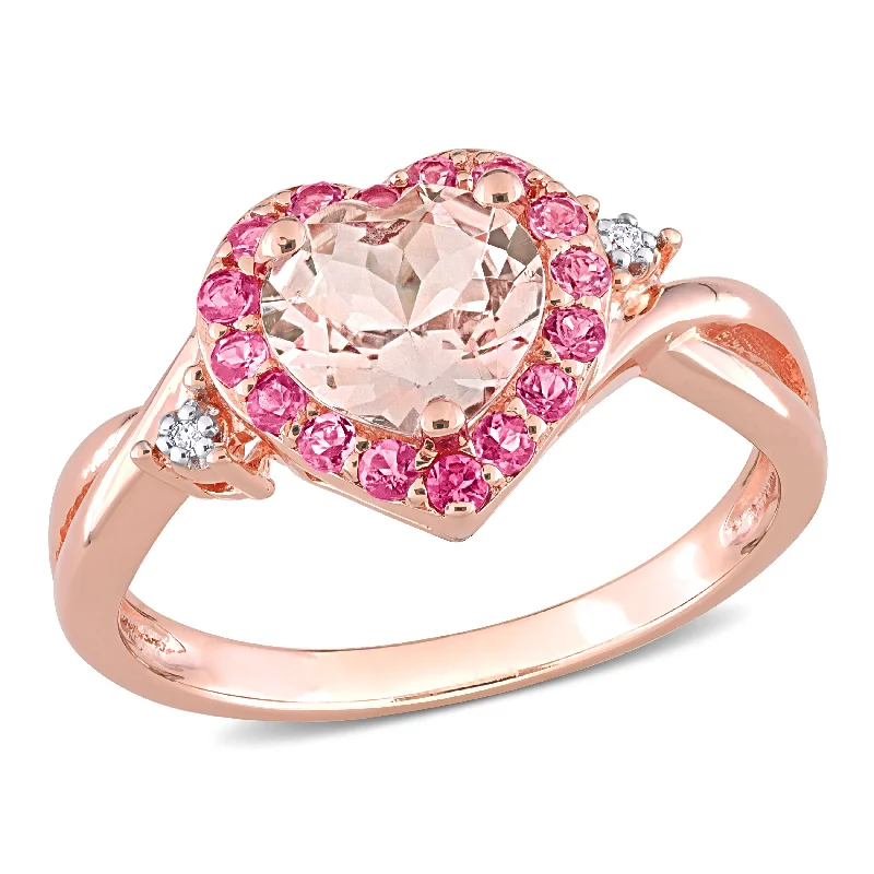 Rings with blue quartz for cool tones -Mimi & Max Morganite-Pink Tourmaline and Diamond Heart Ring in Rose Silver