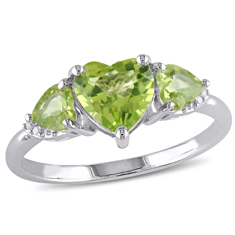 Rings with coral stones for vibrant pop -Mimi & Max Peridot and Diamond Accent Triple Heart Ring in Sterling Silver