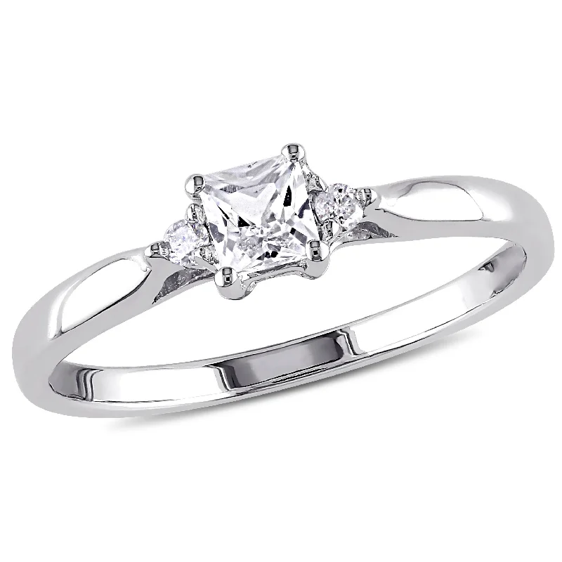 Vintage rings with engraved floral band designs -Mimi & Max Princess Cut Created White Sapphire and Diamond Accent Ring in Sterling Silver