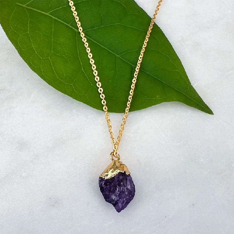 Fashionable necklaces and pendants with birthstones for a personalized gift idea-Natural Amethyst Necklace, India