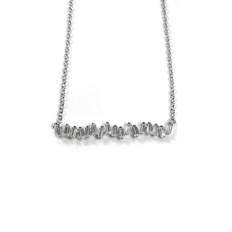 Necklaces and pendants with diamond pendants for a luxurious sparkling effect-Offset CZ Baguette Bar Necklace