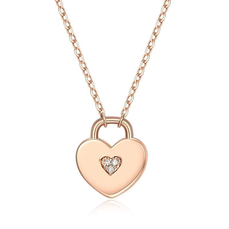 Best necklaces and pendants with cubic zirconia for a budget-friendly dazzling effect-14KRG 0.01Ct Heart Lock Pendant