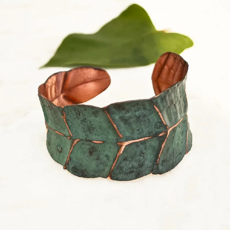 Best necklaces and pendants with turquoise stones for a vibrant boho-chic look-Patina Copper Leaf Cuff, India