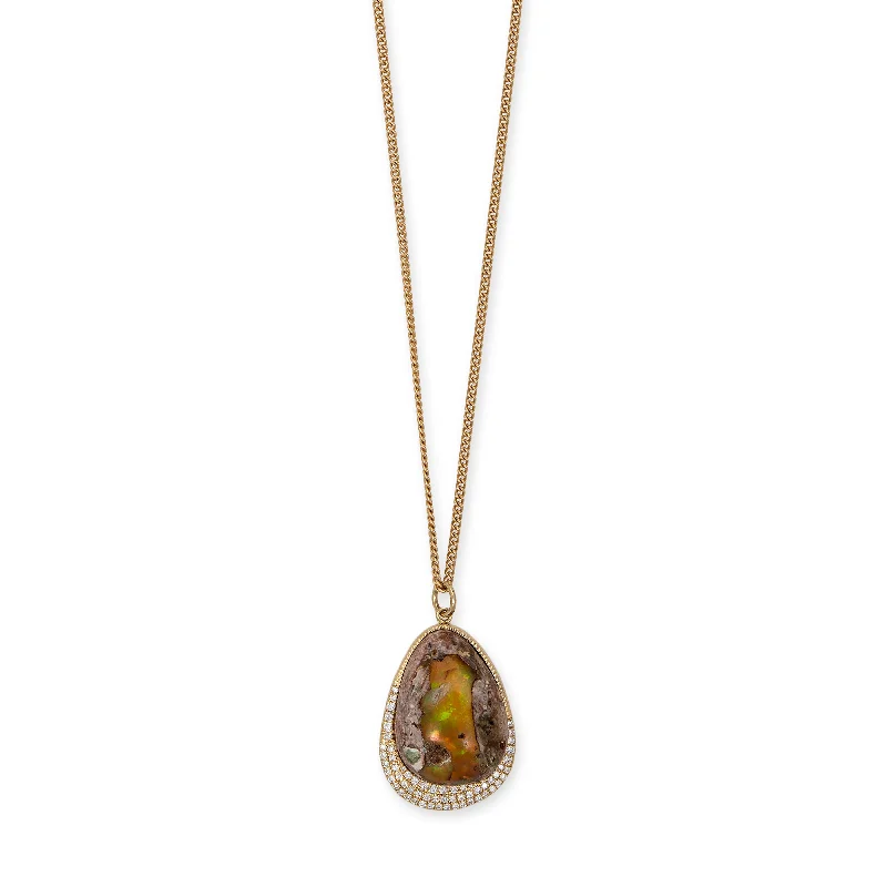 Stylish necklaces and pendants with diamonds for a glamorous and elegant look-PAVE BOULDER OPAL TEARDROP CHARM CURB CHAIN NECKLACE