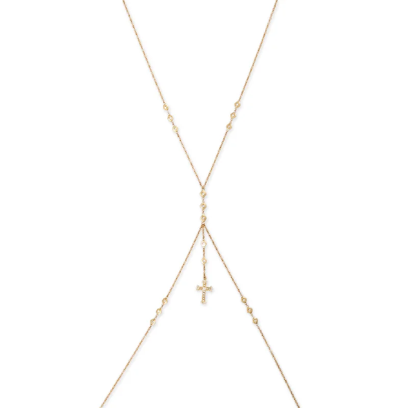 Best necklaces and pendants with opal gemstones for an iridescent glow-PAVE CROSS DRIP DIAMOND BODYCHAIN