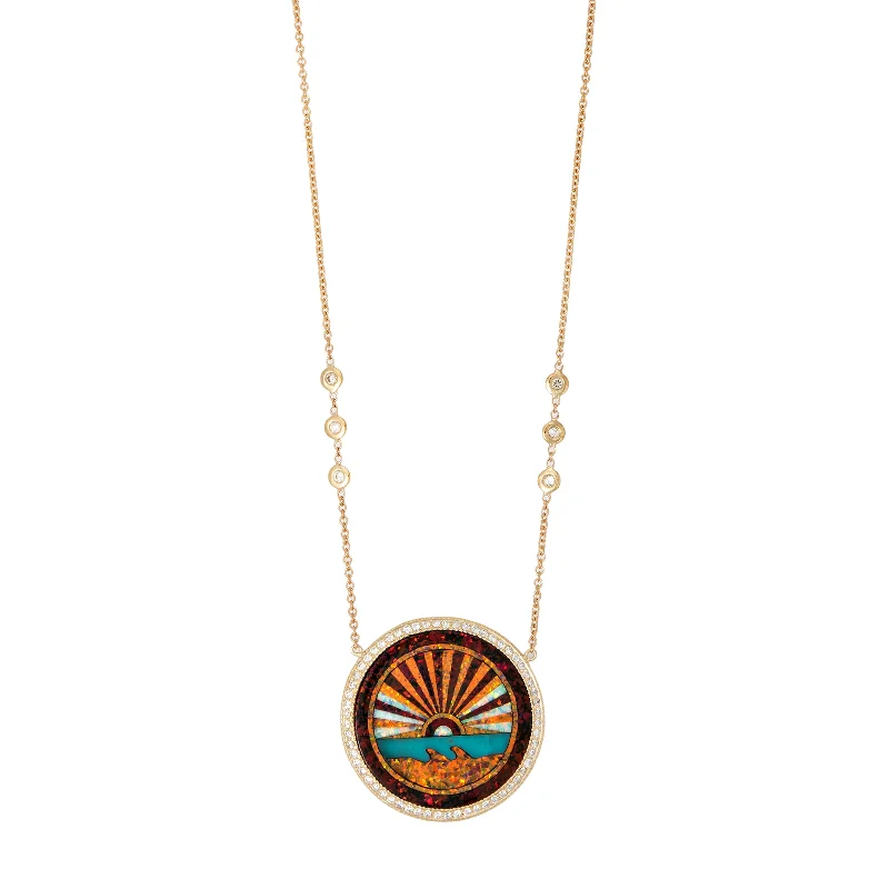 Best necklaces and pendants with intertwined designs for a symbol of unity-PAVE DIAMOND ORANGE SUNSHINE INLAY NECKLACE