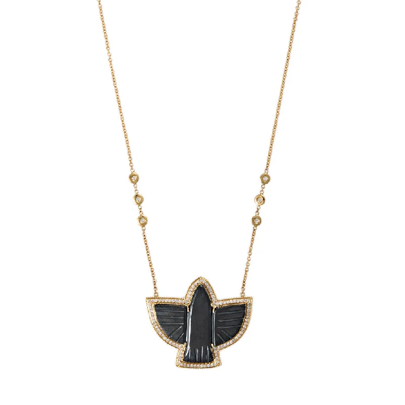 Best necklaces and pendants with oval pendants for a classic, elegant shape-PAVE HEMATITE THUNDERBIRD 6 DIAMOND NECKLACE