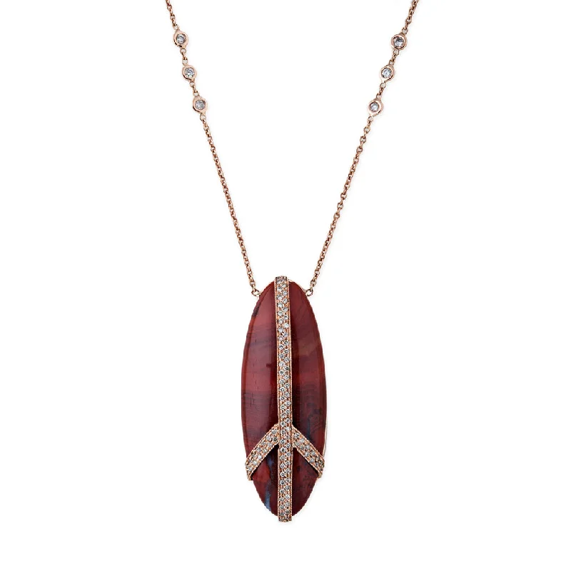 Necklaces and pendants with leaf-shaped designs for an earthy, organic feel-PAVE PEACE RED AGATE NECKLACE