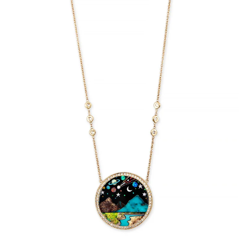 Beautiful necklaces and pendants with diamond-encrusted designs for maximum sparkle-PAVE ROUND ONYX + OPAL SCENIC GALAXY INLAY NECKLACE