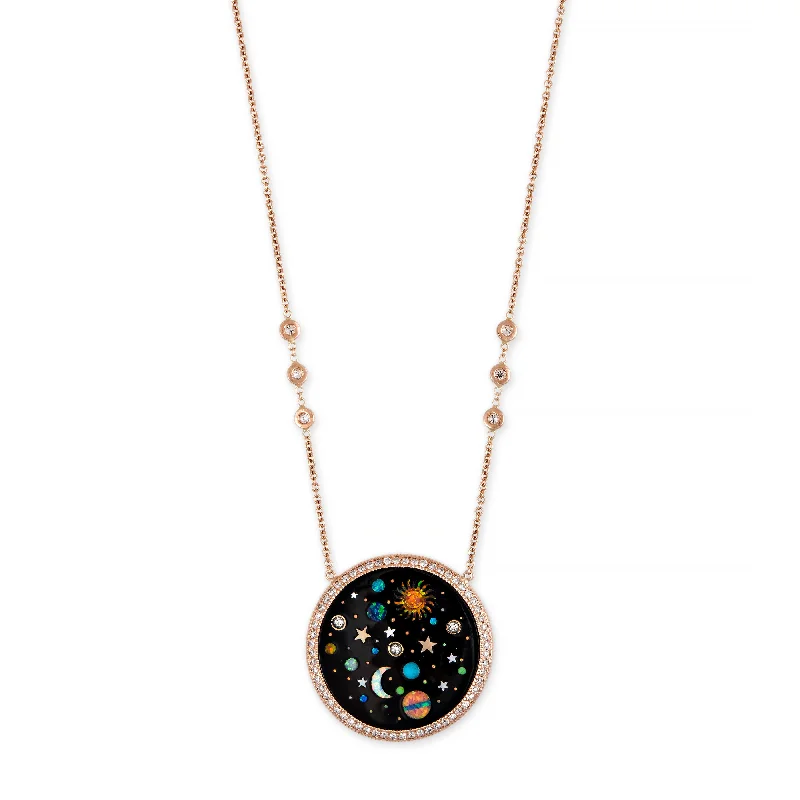 Best necklaces and pendants with oval pendants for a classic, elegant shape-PAVE ROUND ONYX + OPAL STARRY GALAXY INLAY NECKLACE