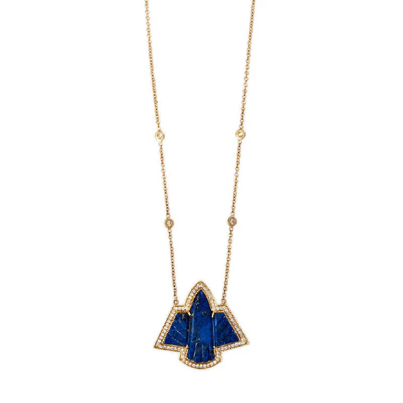 Unique necklaces and pendants with artistic shapes for a creative, one-of-a-kind design-PAVE SMALL LAPIS THUNDERBIRD NECKLACE