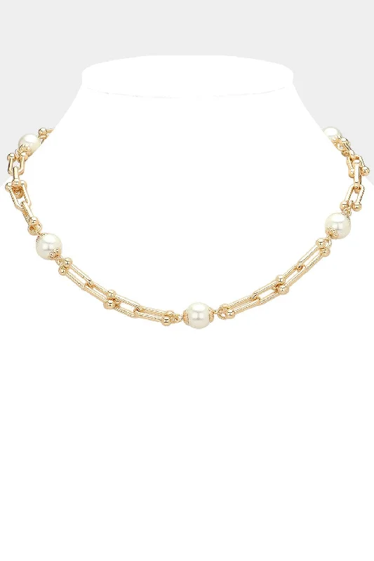 Best necklaces and pendants with matching earrings for a coordinated, elegant look-Pearl Pointed Hardware Gold Link Chain Necklace