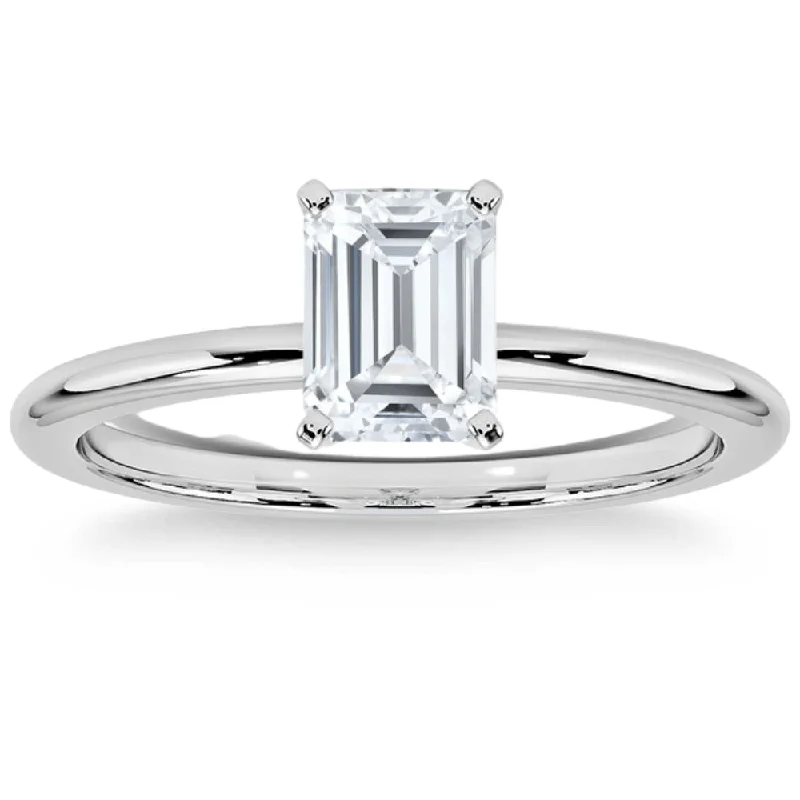 Rings with faceted aquamarine for sea glow -Platinum 1Ct Emerald Cut Diamond Solitaire Engagement Ring Lab Grown