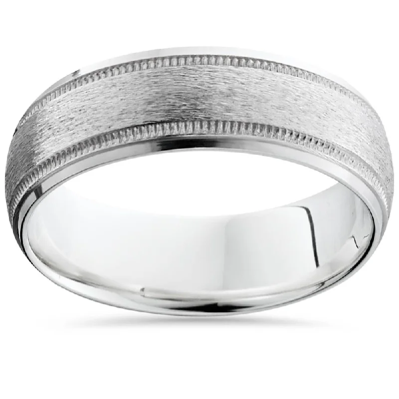 Rings with etched floral bands for detail -Platinum 6mm Brushed Ring Men's Wedding Band Size Selectable