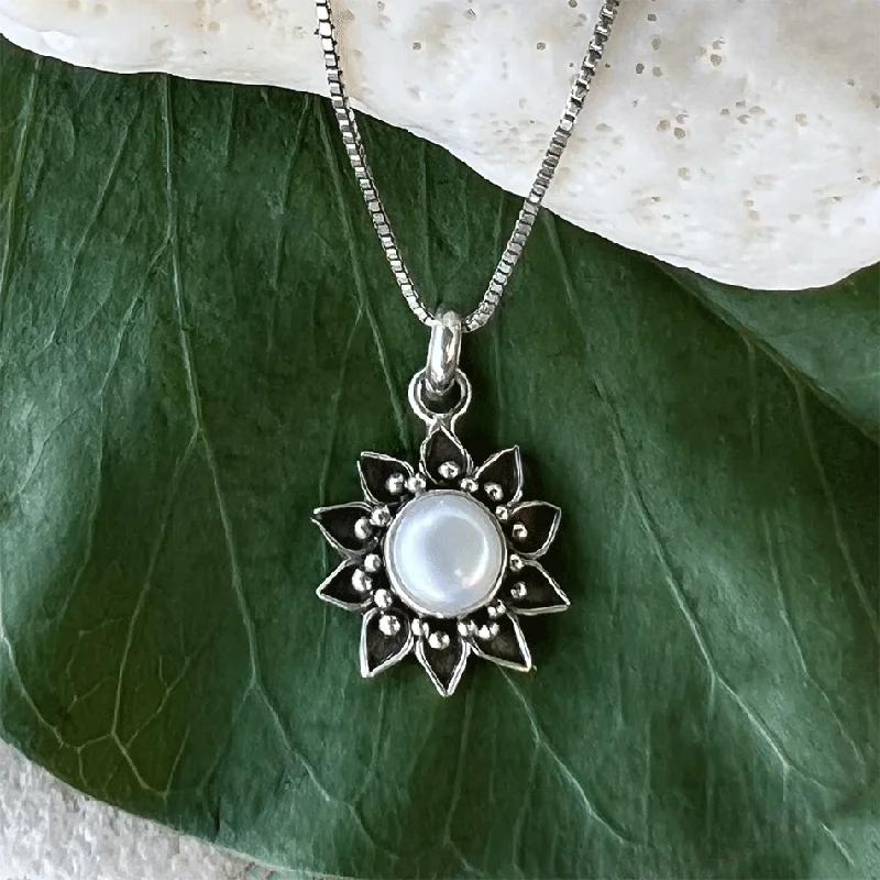 Beautiful necklaces and pendants with moonstone for an ethereal, mystical appearance-Filigree Flower Pearl Necklace - Sterling Silver, Indonesia