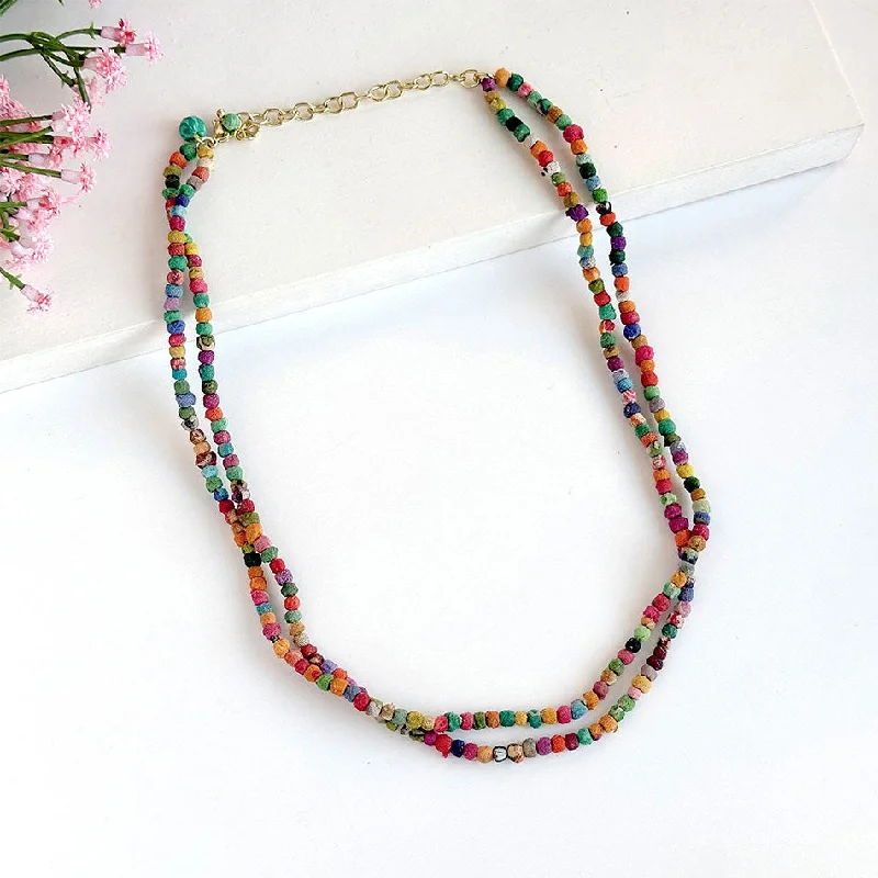 Simple necklaces and pendants with bar pendants for a sleek modern design-Recycled Sari Two Strand Necklace, India