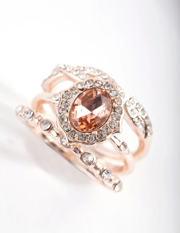 Rings with pave-set gemstones for brilliance -Rose Gold Engagement Ring Stack