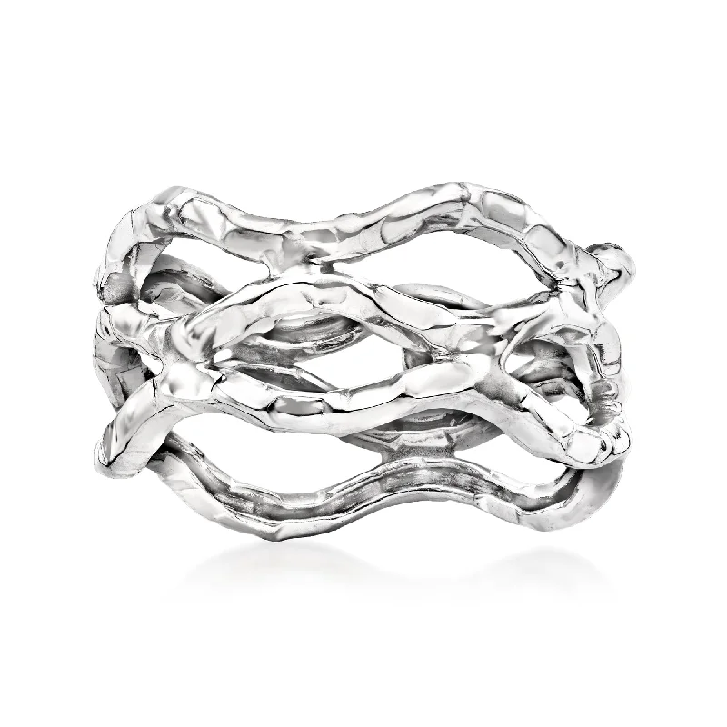 Rings with double bands for modern twist -Ross-Simons 14kt White Gold Wavy Open-Space Ring