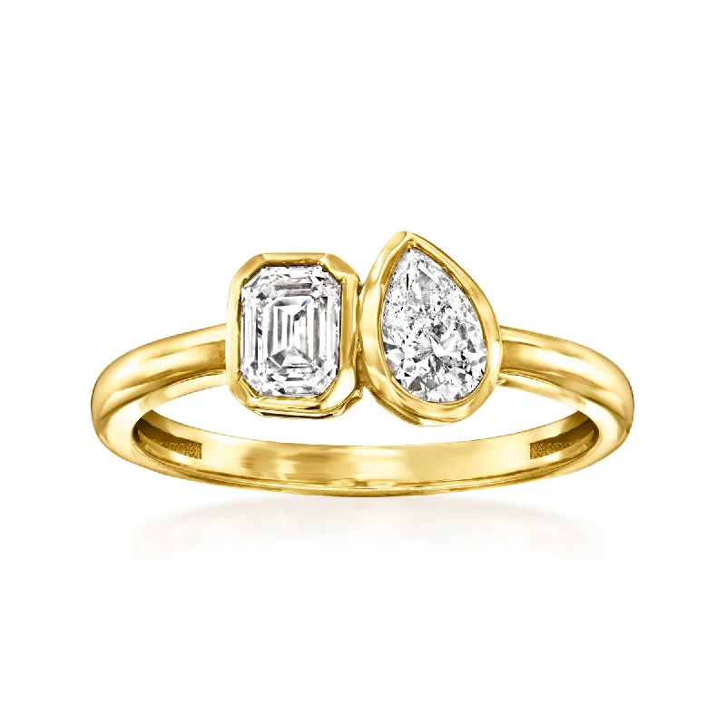 Rings with channel-set turquoise for color -Ross-Simons Diamond Toi Et Moi Ring in 14kt Yellow Gold