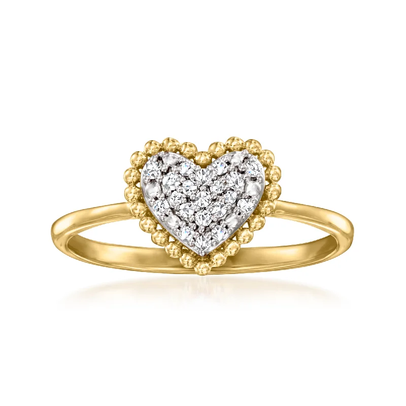 Rings with moonstone gems for ethereal glow -Ross-Simons Pave Diamond Heart Ring in 18kt Gold Over Sterling