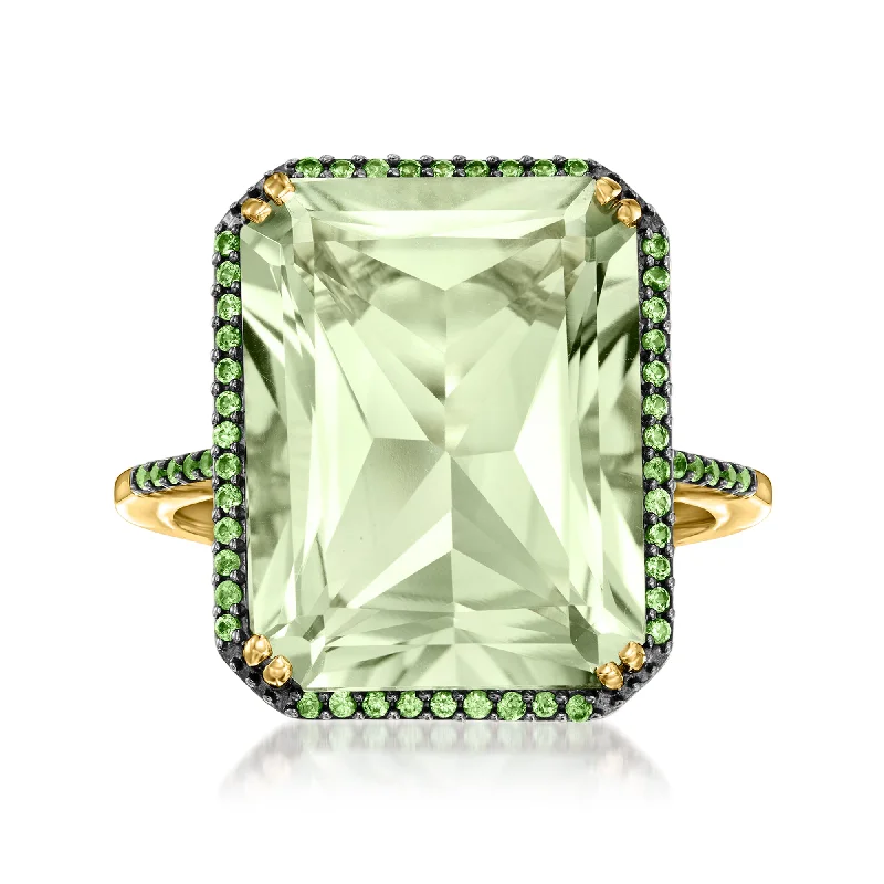 Rings with tourmaline gems for bold hues -Ross-Simons Prasiolite and . Tsavorite Ring in 14kt Yellow Gold