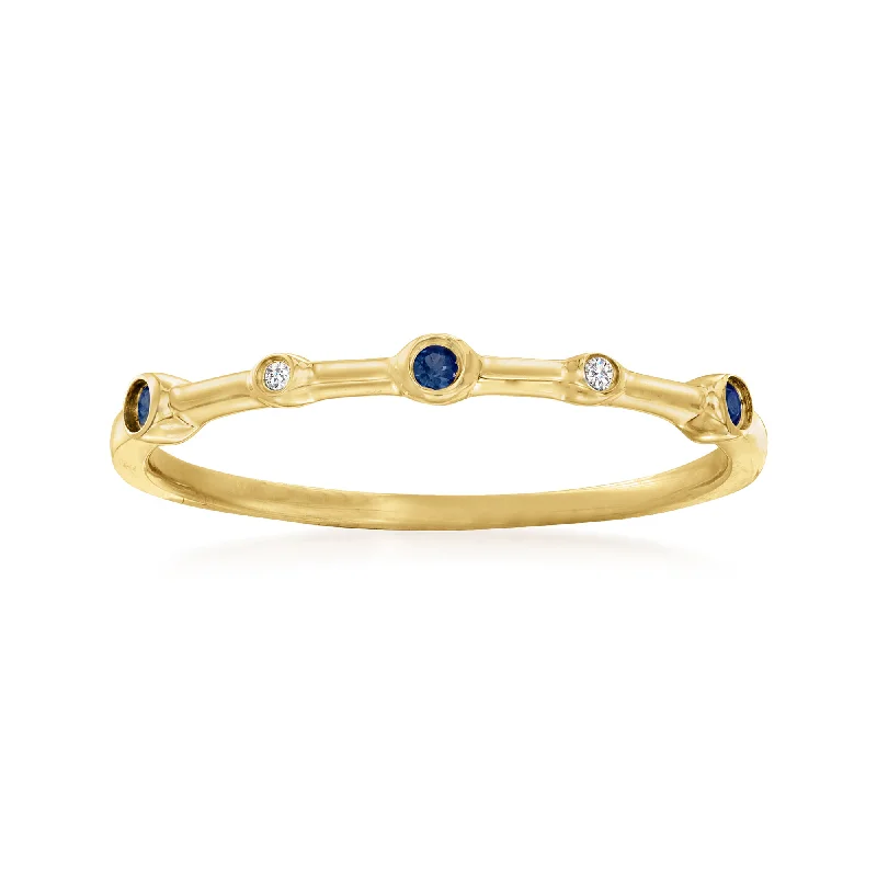 Rings with star sapphire for unique glow -Ross-Simons Sapphire- and Diamond-Accented Ring in 14kt Yellow Gold