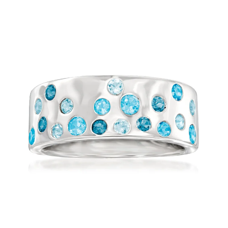 Rings with gothic-inspired skull motif details -Ross-Simons Tonal Blue Topaz Ring in Sterling Silver