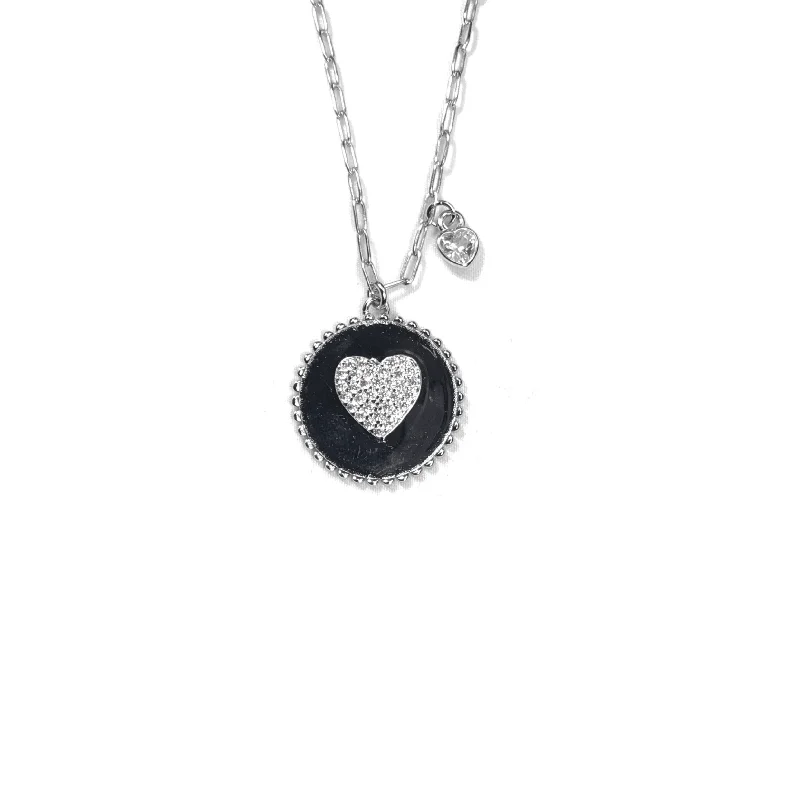 Elegant necklaces and pendants with gold chains for a chic, timeless appearance-Round Pendant Necklace With Center CZ Heart